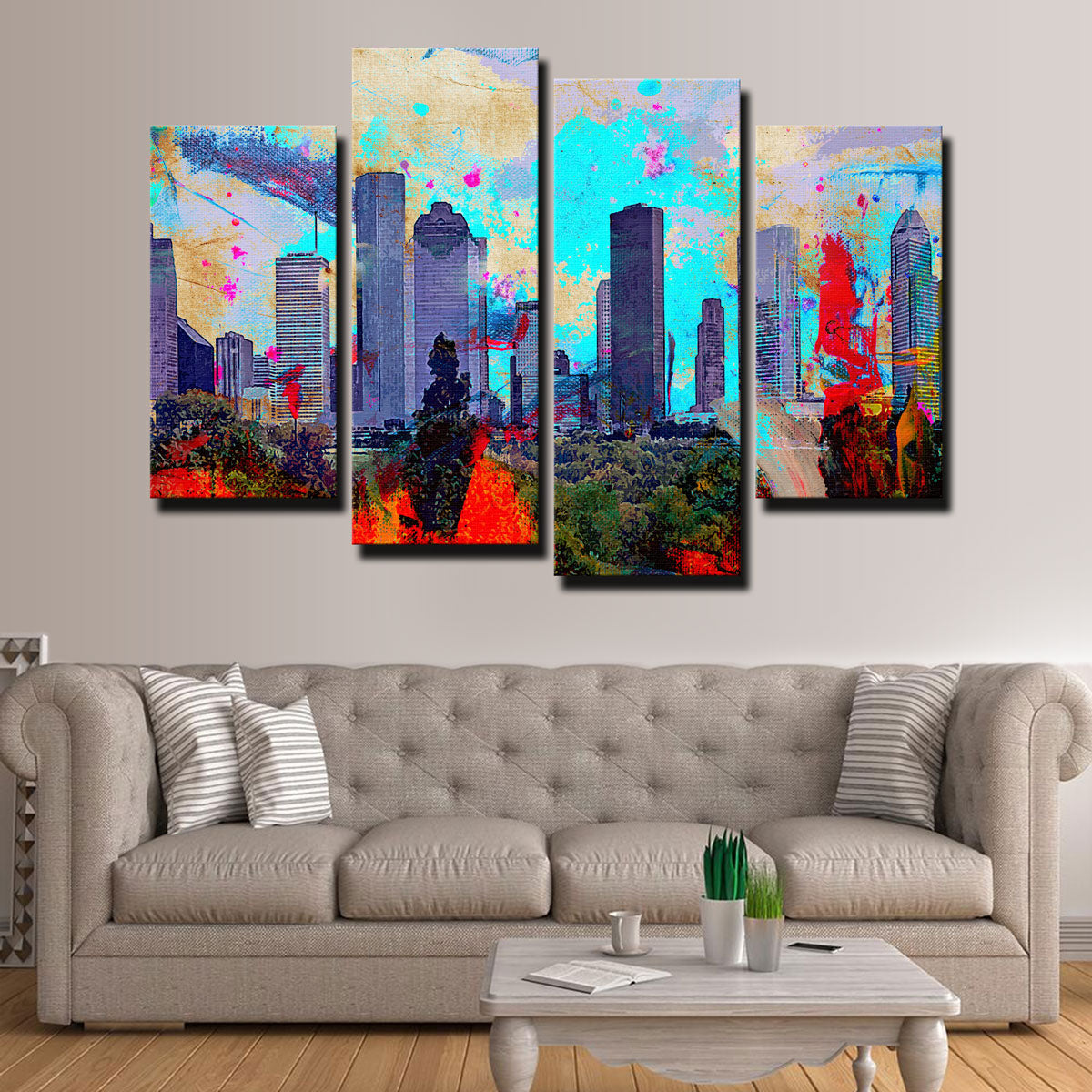 Abstract Houston Skyline Canvas Set