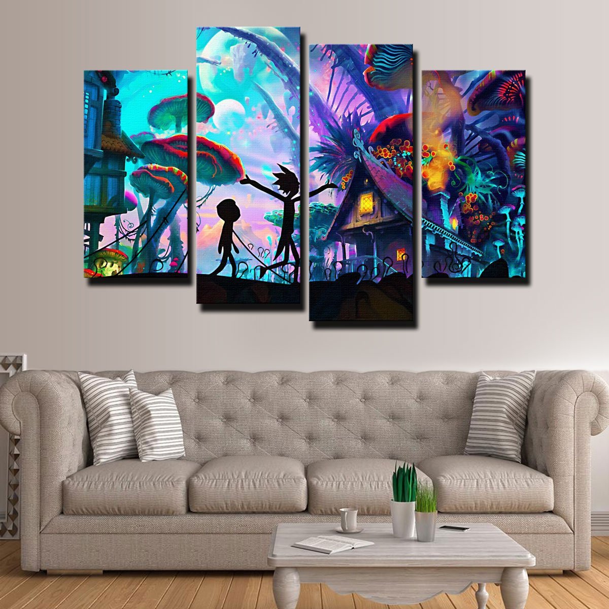 Mushroom world, Rick canvas, Morty wall art, Rick wall decor, Home Office decor, Cartoon wall art, top Fantasy canvas, Idea for Gift, Morty art