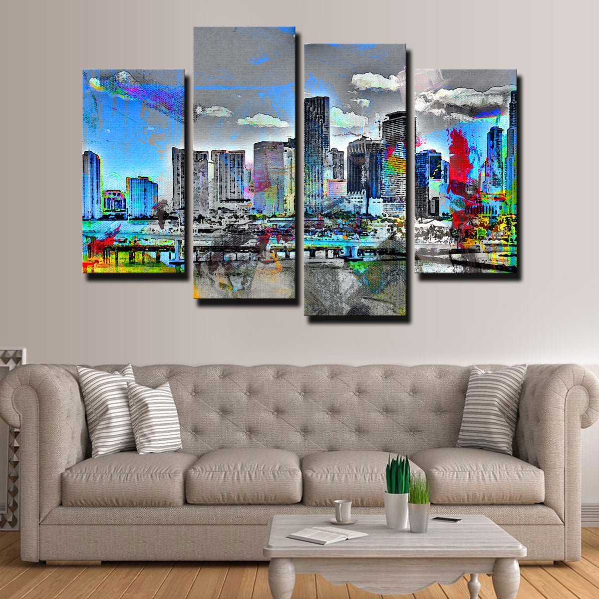 Abstract Miami Skyline Wall Art