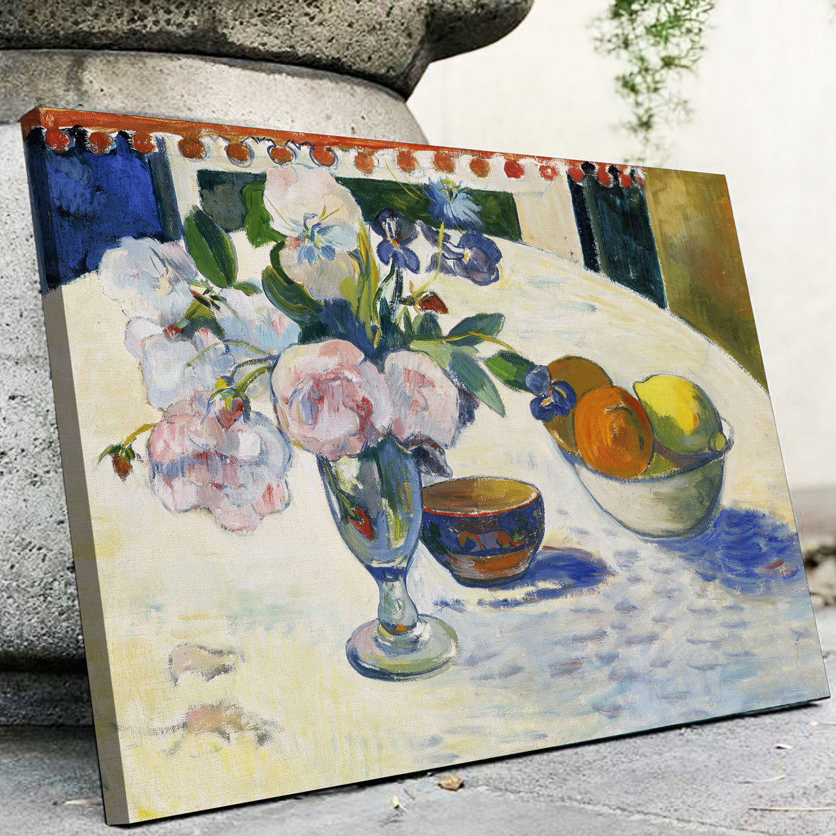 Flowers and a Bowl of Fruit on a Table Wall Art