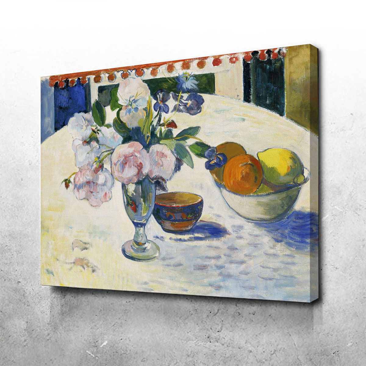 Flowers and a Bowl of Fruit on a Table Wall Art