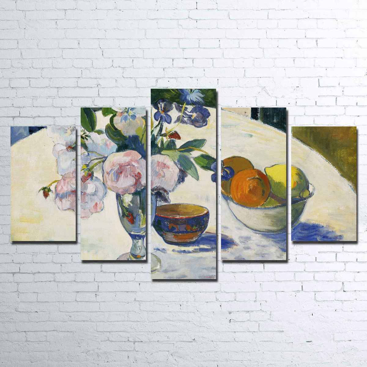 Flowers and a Bowl of Fruit on a Table Wall Art