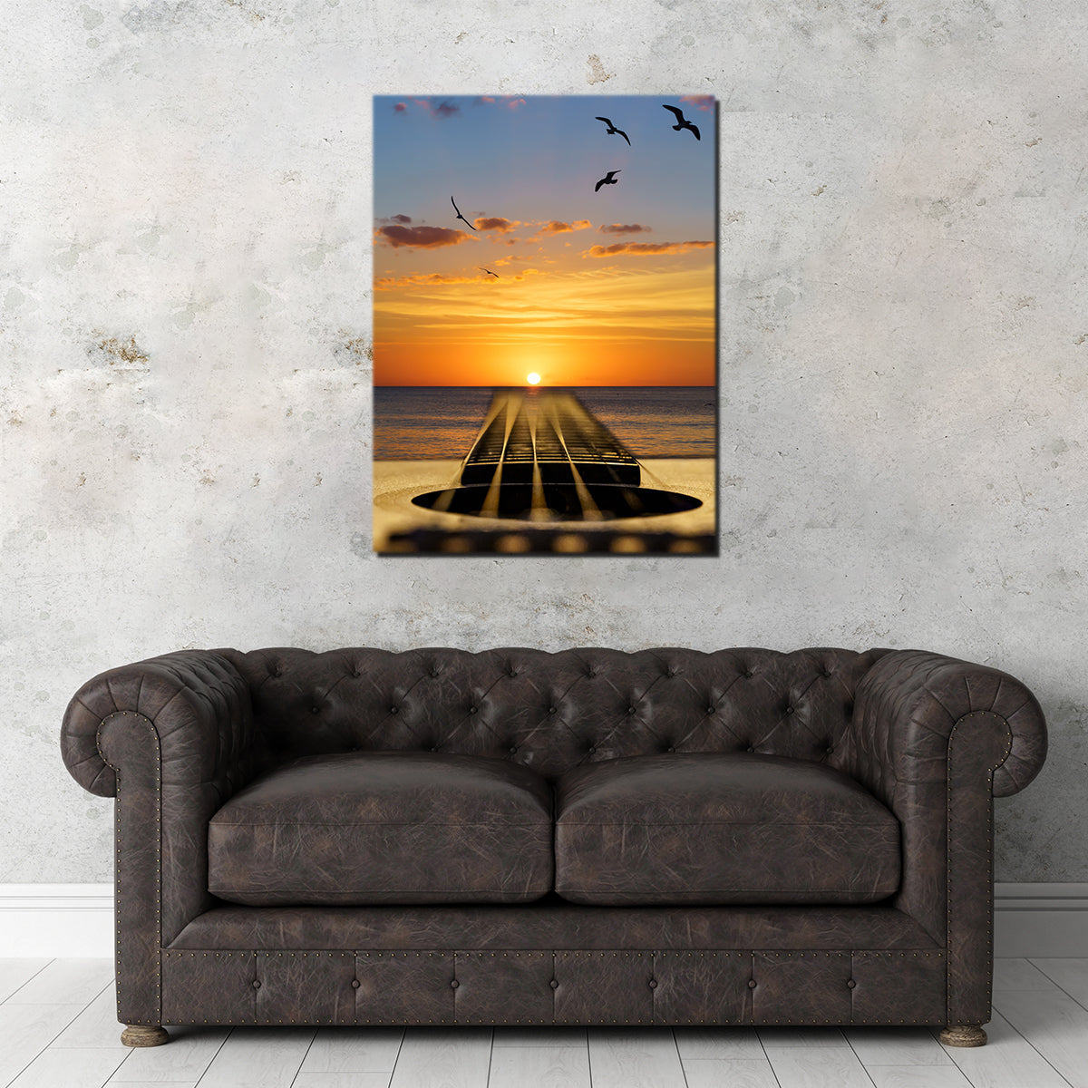 Sunset Guitar Song Wall Art
