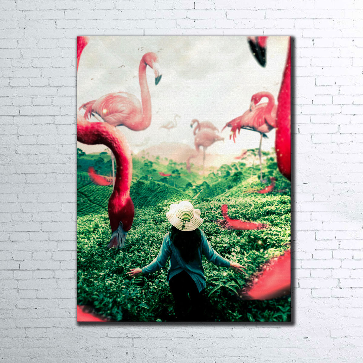 Woman With Flamingos Wall Art