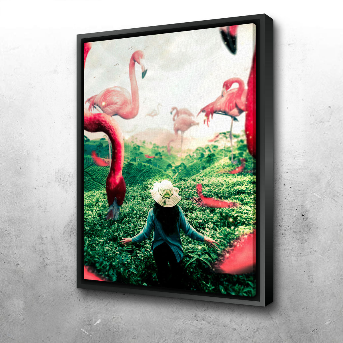 Woman With Flamingos Wall Art