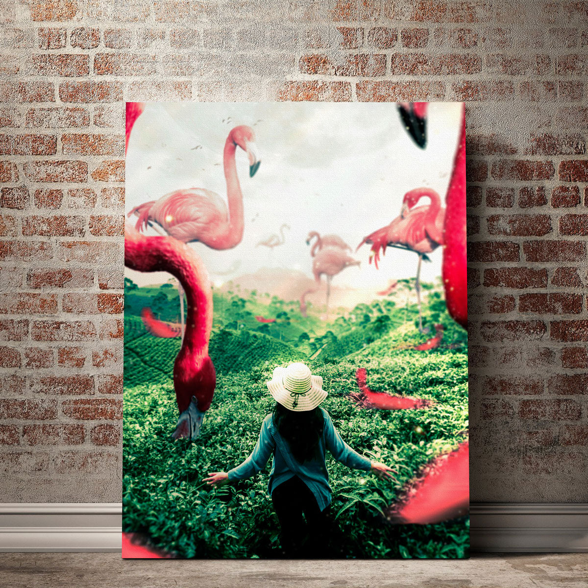 Woman With Flamingos Wall Art