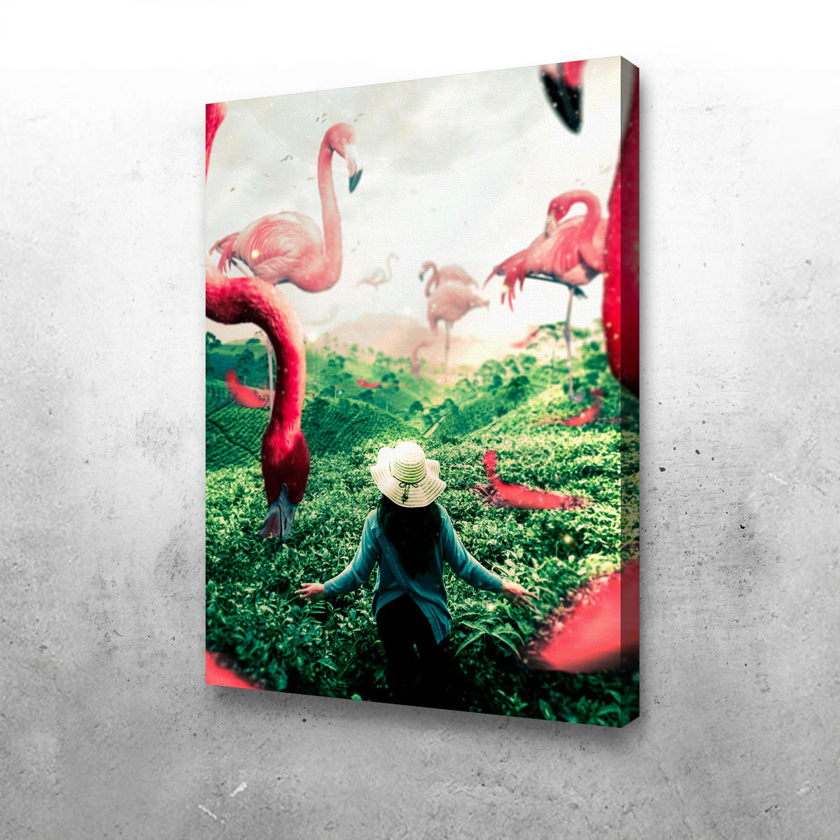 Woman With Flamingos Wall Art
