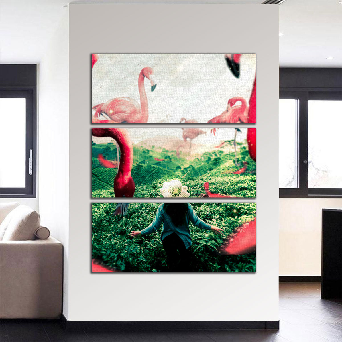 Woman With Flamingos Wall Art