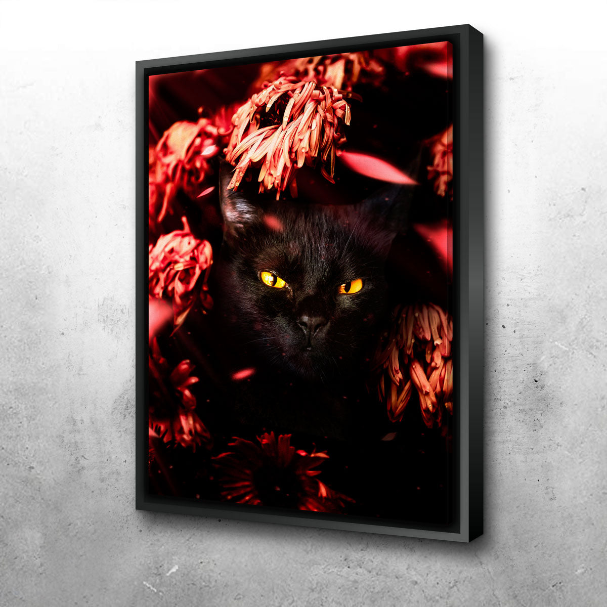 Cat Black Petals Wall Art