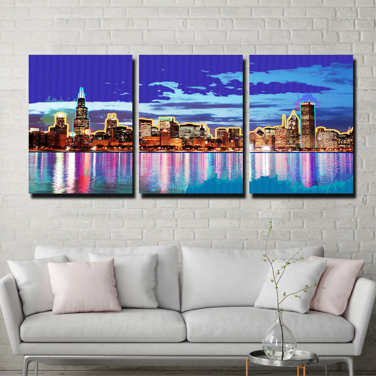 Neon Chicago Skyline Wall Art