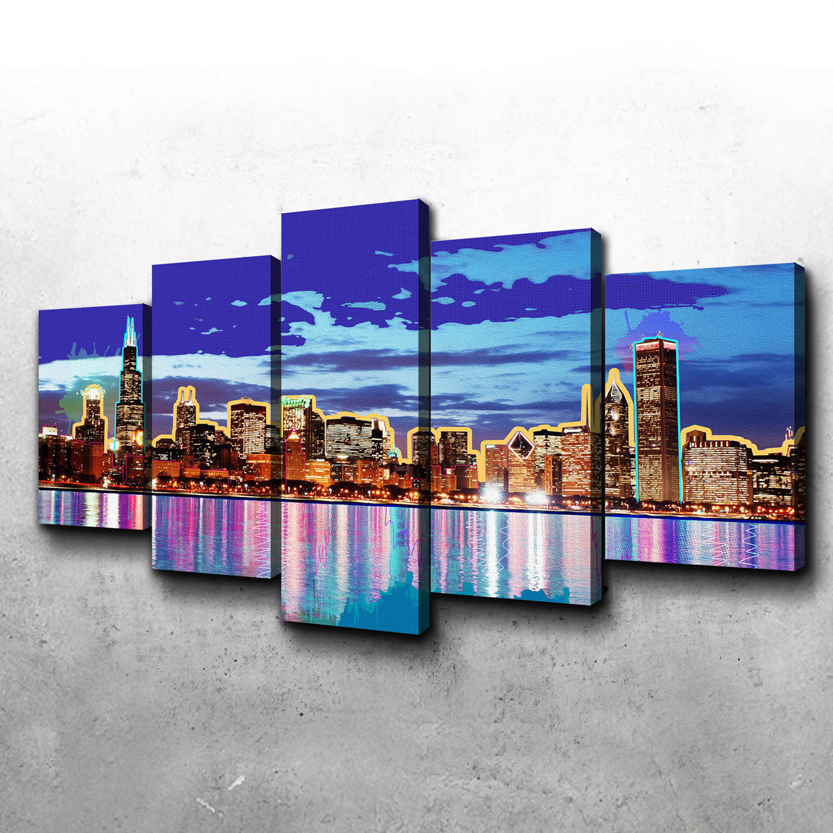 Neon Chicago Skyline Wall Art