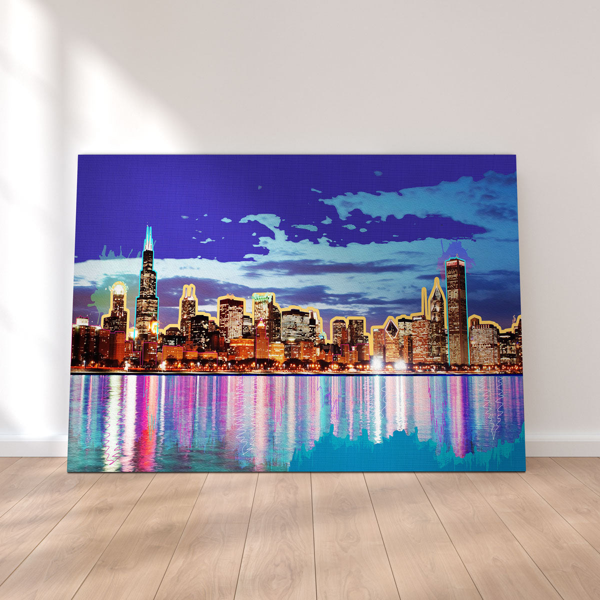 Neon Chicago Skyline Canvas Set