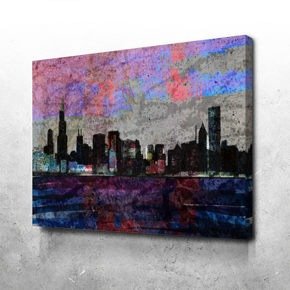 Dark Chicago Skyline Canvas Set