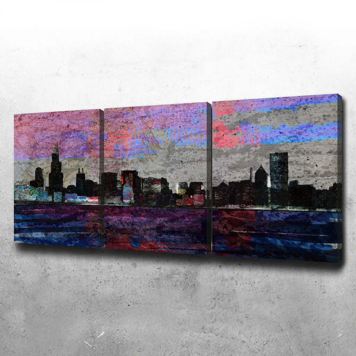 Dark Chicago Skyline Canvas Set