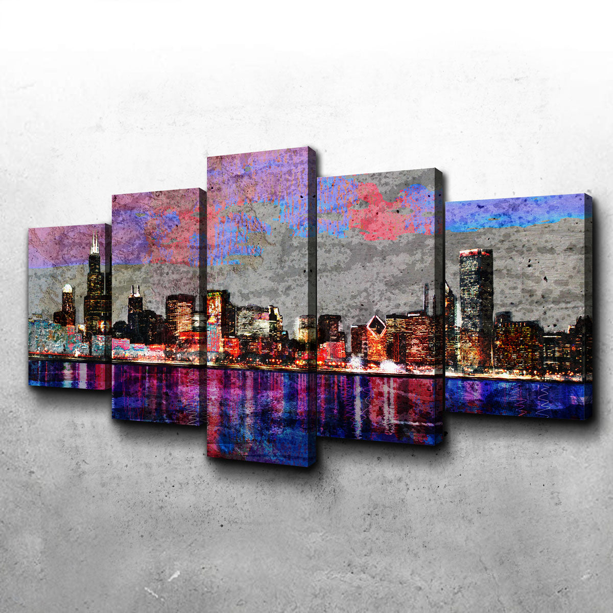 Abstract Contemporary Landscape Art Painting - Original Artwork – Chicago  Skyline Art