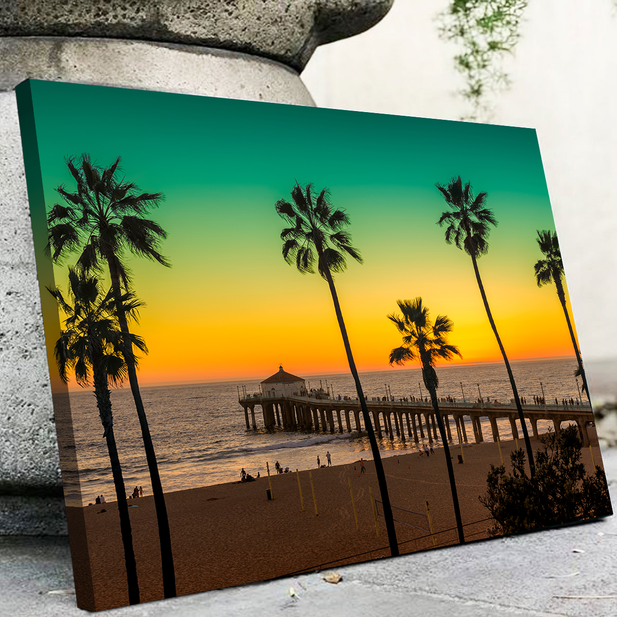 Palm Trees and Pier on Manhattan Beach Wall Art