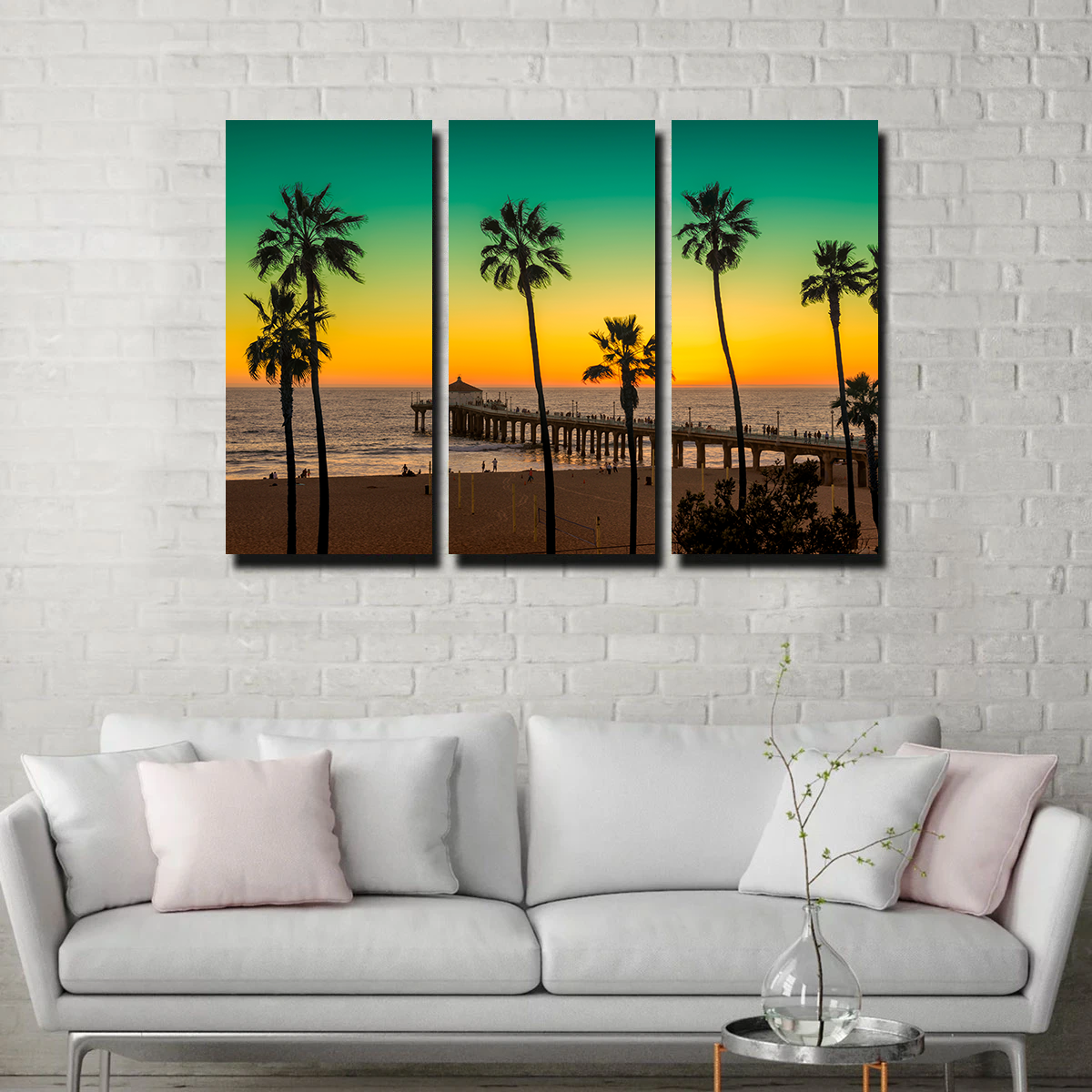 Palm Trees and Pier on Manhattan Beach Wall Art
