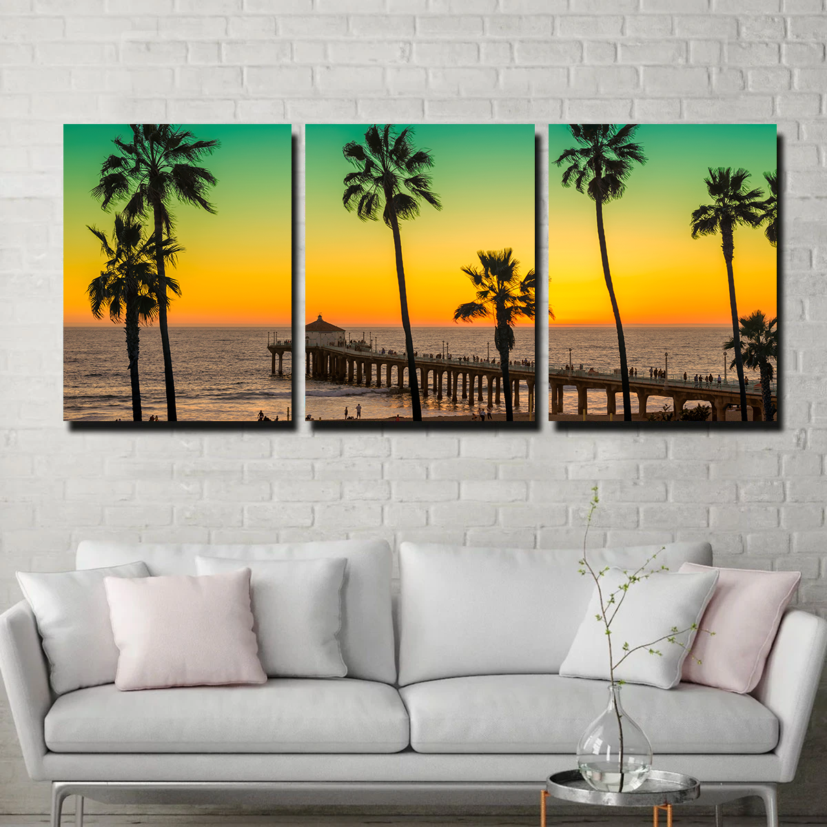 Palm Trees and Pier on Manhattan Beach Wall Art