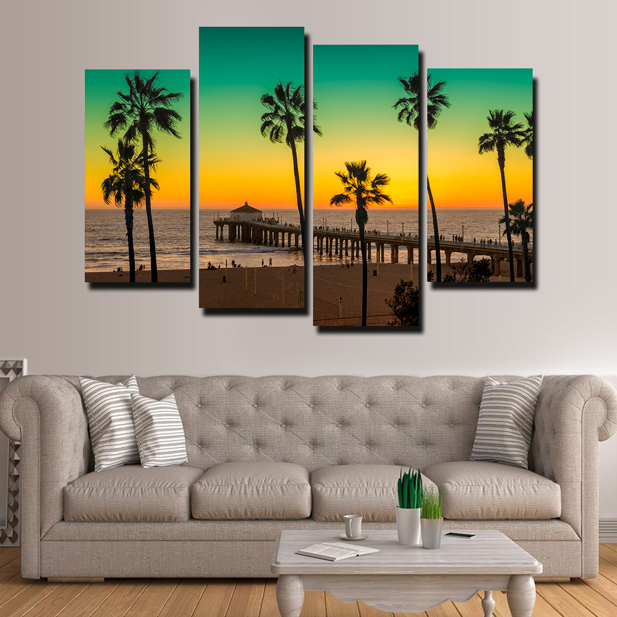 Palm Trees and Pier on Manhattan Beach Wall Art
