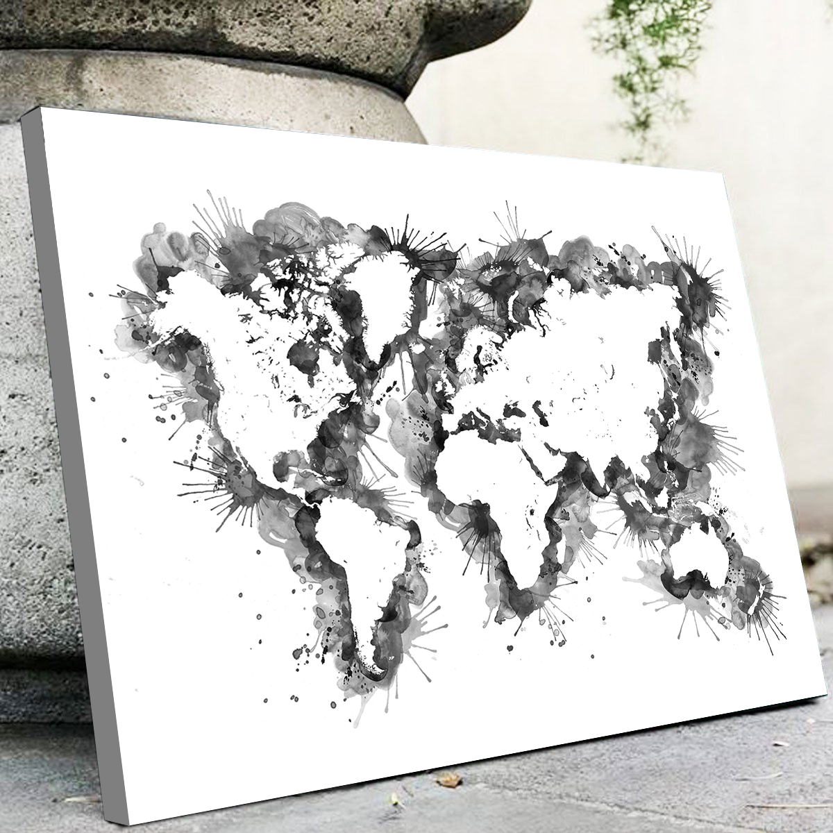 Grey Splatter World Map Wall Art