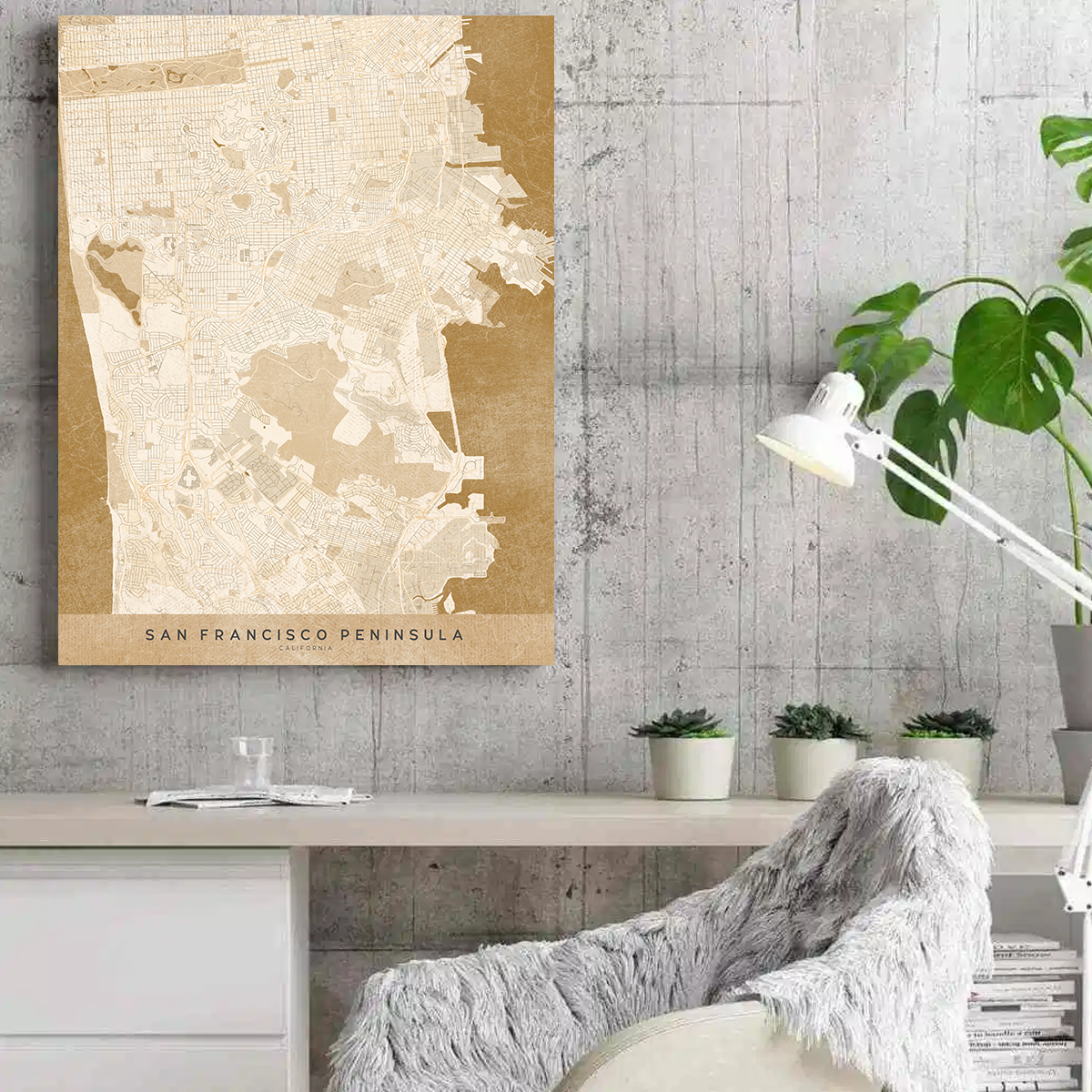 Sepia San Francisco Peninsula Wall Art